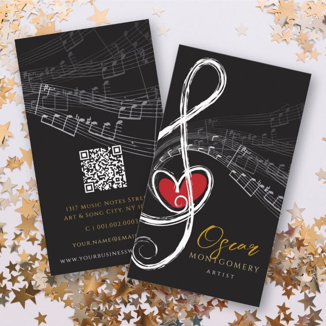 Treble Liebe Heart Music Notes Symphony Visitenkarte (Treble Love Heart Music Musical Notes Symphony Business Card @ fat_fa_tin)