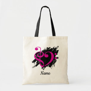 Treble und Bass Clef Herz Fuchsia individuell anpa Tragetasche