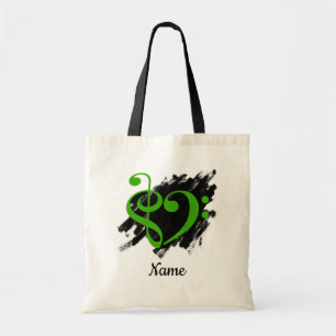 Treble und Bass Clef Herz Grün individuell anpassb Tragetasche