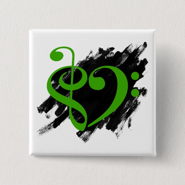 Treble und Bass Clef Musical Herz Green Button (Vorderseite)