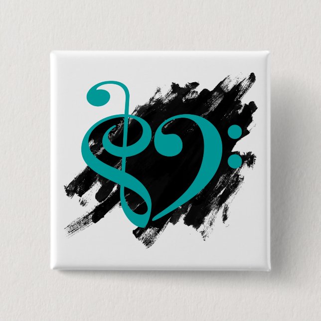 Treble und Bass Clef Musical Herz Türkis Button (Vorderseite)