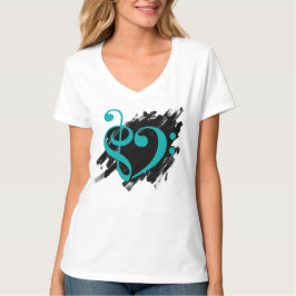 Treble und Bass Clef Musical Herz Türkis T-Shirt