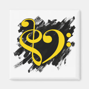 Treble und Bass Clef Musikalisches Herz gelb Magnet