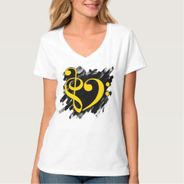 Treble und Bass Clef Musikalisches Herz gelb T-Shirt