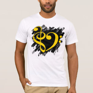 Treble und Bass Clef Musikalisches Herz gelb T-Shirt