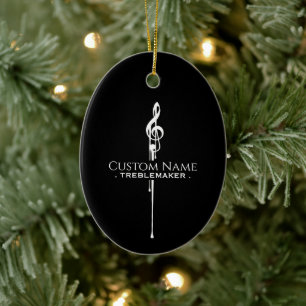 Treblemaker Funny Music Pun Classy Black G-Clef Keramik Ornament