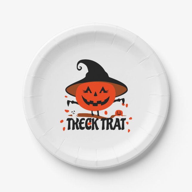 Treck Trat Pumpkin Lächeln Pappteller (Vorderseite)