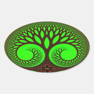 Tree 2 Fraktal Art Ovaler Aufkleber
