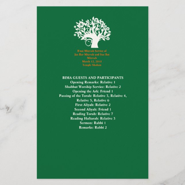 Tree Bar Mitzvah Wedding 8,5" x 5,5" Programm Briefpapier (Vorderseite)