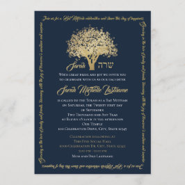 Tree Bat Mitzvah Golden Star von David Einladung