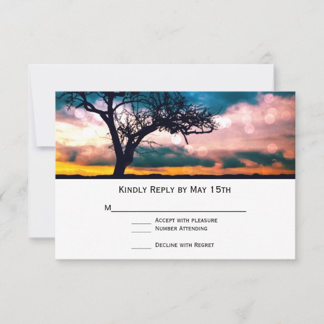 Tree bei Sunset Wedding RSVP Cards Karte (Vorderseite)