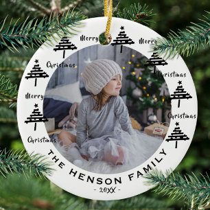 Tree Black & White Merry Family Foto Keramik Ornament