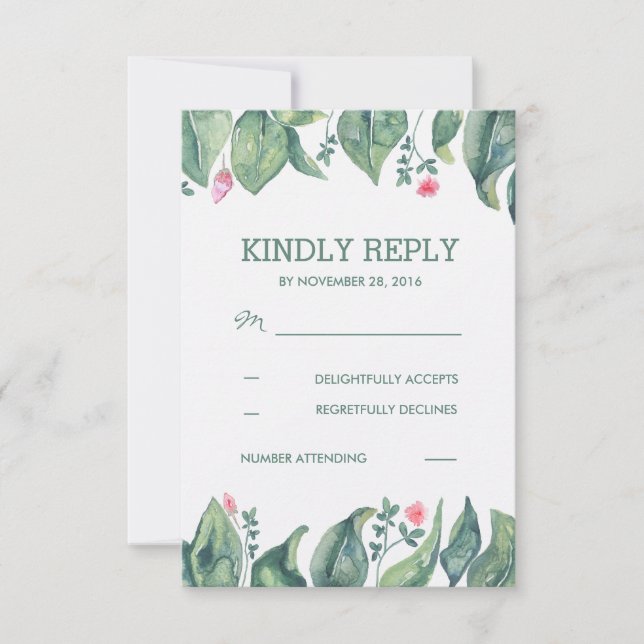 Tree Blätter Rustikaler Wald Wasserfarbe Hochzeit  RSVP Karte (Vorderseite)
