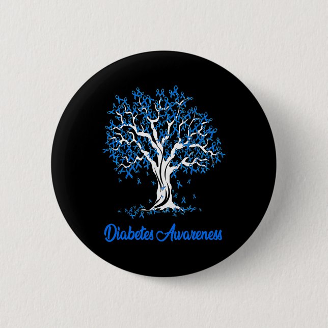 Tree Blue Ribbon Diabetes Awareness Button (Vorderseite)
