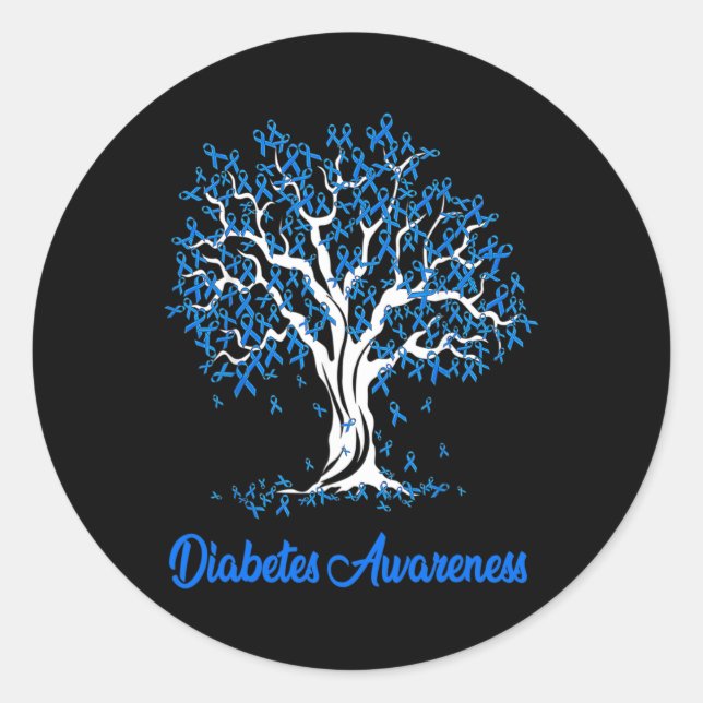 Tree Blue Ribbon Diabetes Awareness Runder Aufkleber (Vorderseite)