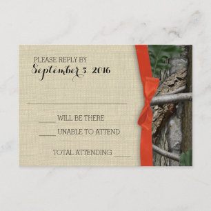 Tree Camouflage und Orange Bow Response RSVP Karte
