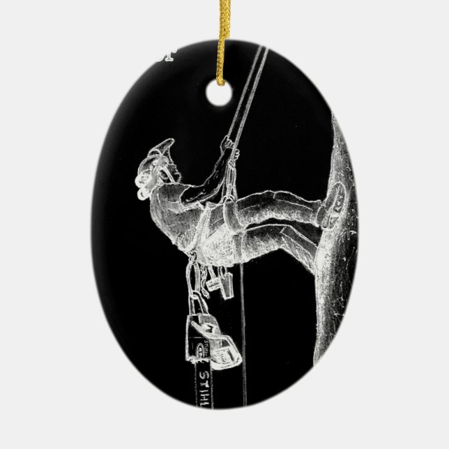 Tree Chirurg Arborist am Werk zur Zeit Chainsaw Keramikornament (Vorne)