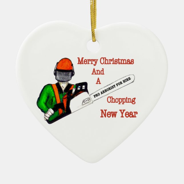 Tree Chirurg Arborist am Werk zur Zeit Chainsaw Keramikornament (Vorne)