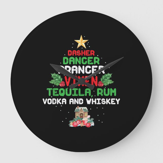 Tree Dasher Dancer Prancien Vixen Tequila Whiskey Große Wanduhr (Vorderseite)