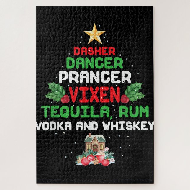 Tree Dasher Dancer Prancien Vixen Tequila Whiskey Puzzle (Vertikal)
