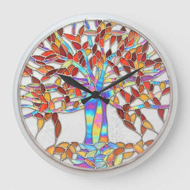 "Tree der Verzauberung" aus festem Glas, Version 2 Große Wanduhr (Vorderseite)
