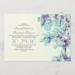 Tree Dusty Blue Wedding Einladung