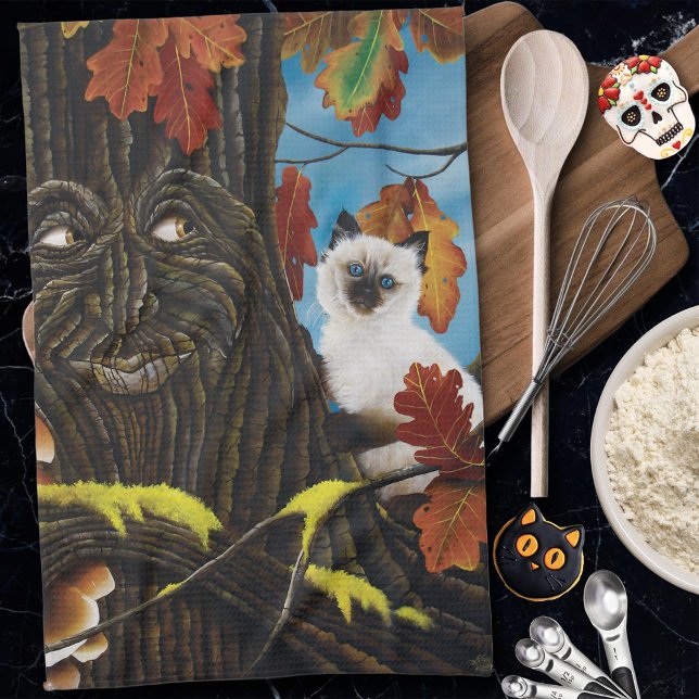 Tree Ent Cat Autumn Fantasy Geschirrtuch (Von Creator hochgeladen)