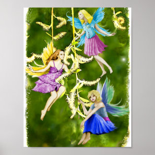 Tree Fairies on Weeping Willow Poster