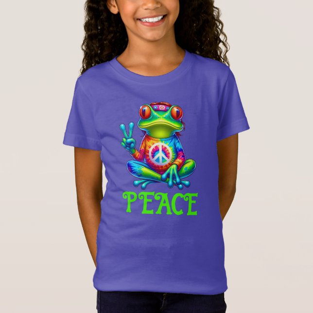 Tree Frog Peace Sign Gefärbte Krawatte T-Shirt (Vorderseite)