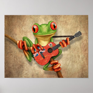 Tree Frog Playing Bermuda Flag Gitarre Poster