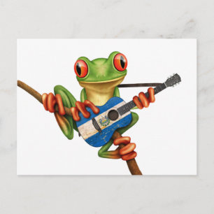 Tree Frog Playing El Salvador Flag Gitarre White Postkarte
