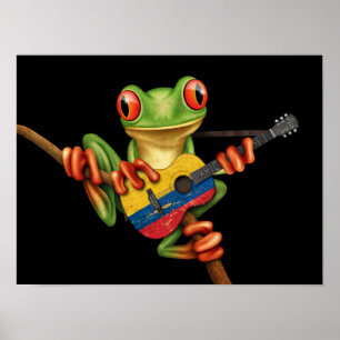Tree Frog Playing kolumbianischen Flag Gitarre sch Poster