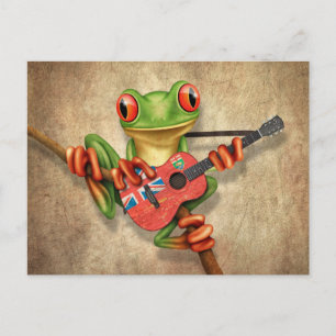 Tree Frog Playing Manitoba Flag Gitarre Postkarte