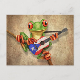 Tree Frog Playing Puerto Rico Flag Guitar Postkarte