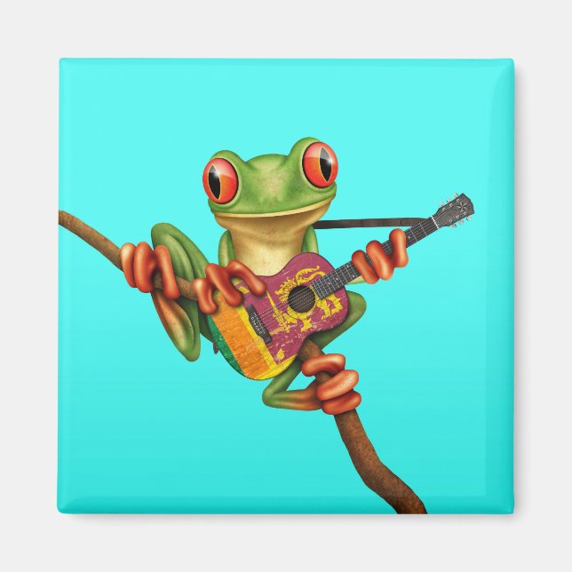 Tree Frog Playing Sri Lanka Flag Guitar Blue Magnet (Vorne)