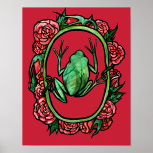Tree Frog Rose niedliche rote Rose Froschkunstfrös Poster