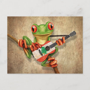 Tree Frog spielt libanesische Flaggengitarre Postkarte
