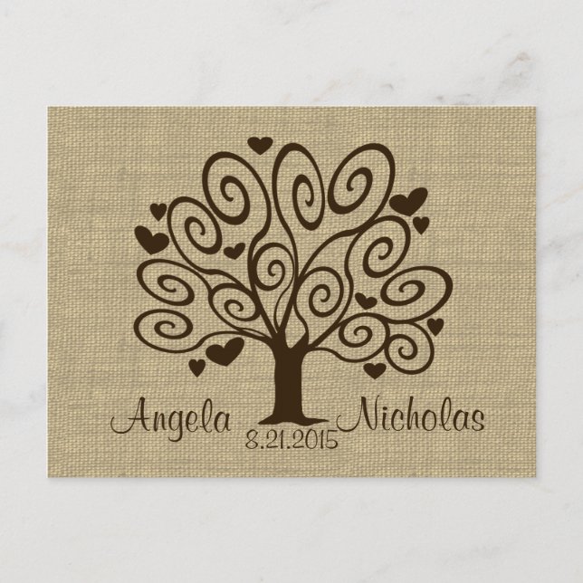 Tree Hearts Wedding Response Card Einladungspostkarte (Vorderseite)