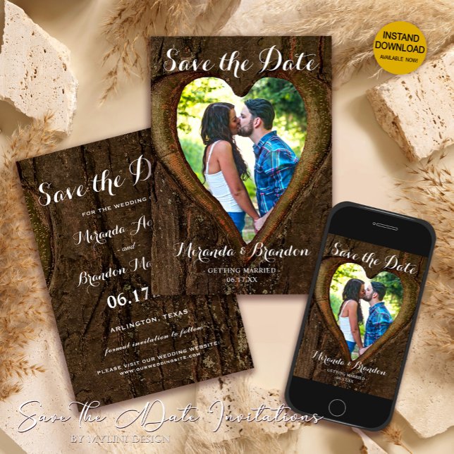 Tree Herz Foto Rustikale Hochzeit Speichern Sie di Save The Date (Von Creator hochgeladen)