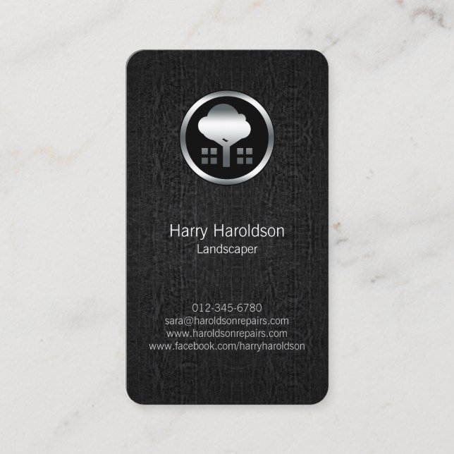 Tree Icon Black Grunge Landscaper Business Card Visitenkarte (Vorderseite)