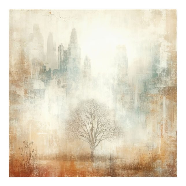 Tree In A City Scape Old Photo Graphic Design Fotodruck (Vorne)
