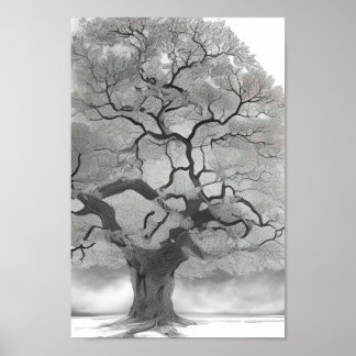 Tree in Schatten von Grau Poster