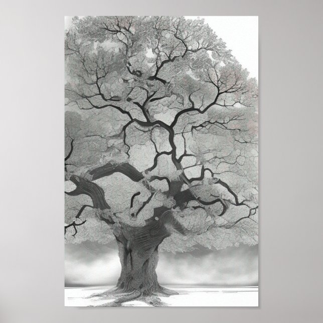 Tree in Schatten von Grau Poster (Vorne)