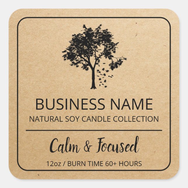 Tree Kraft Paper Soy Candle Product Labels Quadratischer Aufkleber (Vorderseite)