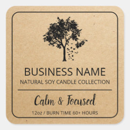 Tree Kraft Paper Soy Candle Product Labels Quadratischer Aufkleber