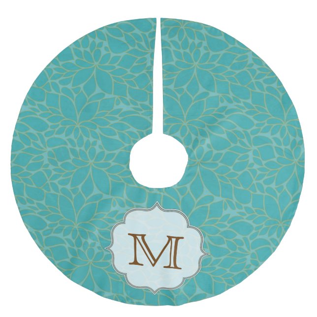 Tree Leaf Floral Folia Monogram, Initial Tree Skir Polyester Weihnachtsbaumdecke (Vorderseite)