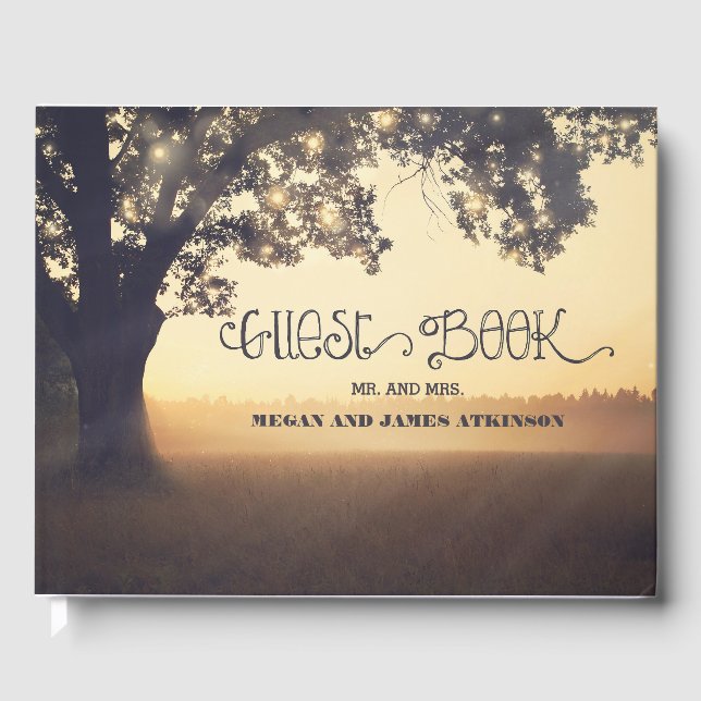 Tree Lights Rustikale Hochzeit im Freien Gästebuch (Vorderseite)