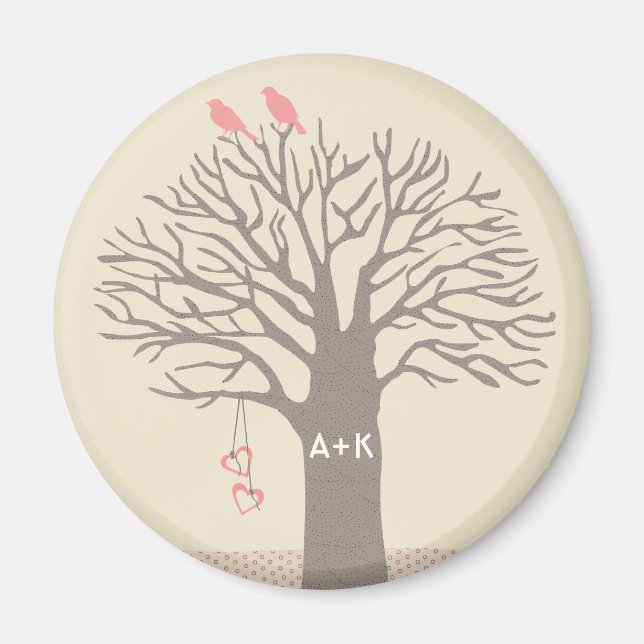 Tree Love Birds Liebe Initials Custom Magnet (Vorne)