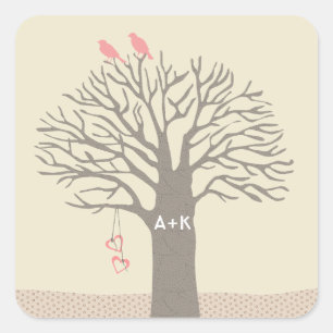 Tree Love Birds Liebe Initials Custom Sticker