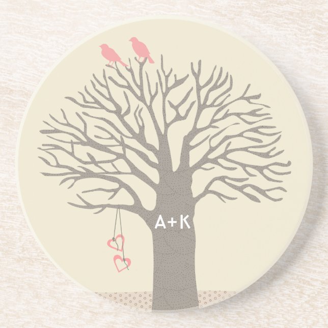 Tree Love Birds Love Initials Custom Coaster Sandstein Untersetzer (Vorne)
